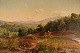 Peder Mörk Mønsted (1859-1941), well listed Danish artist. Oil on canvas. 
Italian landscape. Donkey cart on mountain road. Dated 1895.
