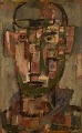 Rolf Norrman (1921-1964), listed Swedish artist. Oil on board. Cubist portrait 
of man. Mid-20th century.
