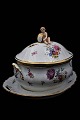 K&Co. presents: Antique Royal Copenhagen Full Saxon Flower Tureen with gold porcelain edges with saucer and ...