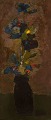 Jean Marie Pons (1913-205), fransk kunstner. Olie på plade. Modernistisk 
stilleben med blomster. Midt 1900-tallet.
