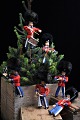 Old Christmas tree decorations in the form of small Royal Guards in felt clothes 
and fur hats. 
Height: 13cm...