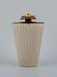 Arne Bang, large ceramic vase in grooved design with matching bronze lid.
