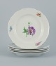 Meissen, Germany, five dinner plates hand painted with floral motifs in 
different colors.
