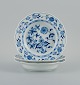 Meissen, a set of three deep plates, hand painted, Blue Onion.