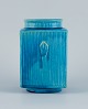 Svend Hammershøi for Kähler, ceramic vase with turquoise glaze in grooved 
design.