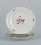 Meissen, Germany, Pink Rose, five dinner plates, hand painted with motif of pink 
roses.