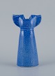 Lisa Larson (1931-) for Gustavsberg, blå vase i form af en kjole, stentøj.