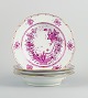 Herend, Indian Basket Raspberry, Hungary, a set of four large deep plates. Hand 
painted in purple with gold decoration.