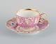 Antique Meissen coffee cup.
Hand painted in pink and gold decoration.