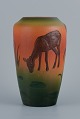 Ipsens, Denmark, vase with deer and duck.
Glaze in orange and green tones.