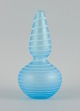 Trine Drivsholm, Danish contemporary glass artist.
Unique hand-blown art glass vase in light blue with white stripes.