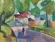 Åke Winnberg, listed Swedish artist, oil on canvas, modernist landscape with a 
colorful palette.