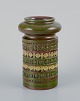 Bitossi, Italien, keramik vase med geometrisk mønster og glasur i grøn, brune og 
gule toner.