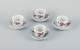 Meissen, "Pink Rose" set of four coffee cups with saucers, hand-painted with 
pink roses.