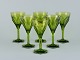 Val St. Lambert, Belgium. A set of six green Legagneux  white wine crystal 
glasses.