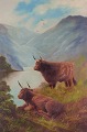 L'Art presents: British artist, oil on canvas. Scottish Highland cattle in landscape.