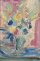 Joseph terdjan. 1925-2001, libanesisk kunstner, boede i Paris fra 1960´erne.
Udstillinger i Paris og Beirut.
Olie på lærred. Stilleben med blomst i en vase i abstrakt stil. Pastose strøg. 
Koloristisk palette.