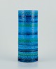 Aldo Londi (1911-2003) for Bitossi, Italy. Large cylindrical ceramic vase. 
Glazed in green and blue tones with a geometric pattern.