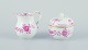 Meissen, Germany. Pink Indian sugar bowl and creamer in hand-painted porcelain.