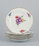 Meissen, Germany. A set of six antique porcelain dinner plates. Hand-painted 
with polychrome floral motifs.
