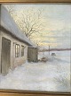 Maleri af 
William 
Henriksen - 
Vinterparti ved 
stråtækt gård
