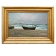 Carl Locher, 1851-1915, Öl auf Holz. Sturm am südöstlichen Strand Skagens 1886. 
Signiert und datiert 1886. Lichtmasse: 47x75cm. Mit Rahmen: 71x99cm