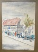 Akvarel af 
Sigurd Jacobsen 
- Markedsdag i 
Odense 1959.