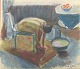 L'Art 
præsenterer: 
Skandinavisk 
kunstner
Komposition 
med siddende 
figur ved 
vaskefad.
Kridt / pastel 
(crayon) ...