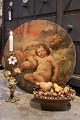 K&Co. presents: 
Old French 
1800s oil 
painting on 
canvas with a 
motif of 2 
small angels...