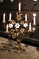 K&Co. presents: Old French church candlestick in bronze, decorated with bronze lilies and 3 old white opaline ...