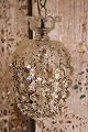 K&Co. presents: Old "bag prism" ceiling lamp, glass shade with chains of fine cut glass prisms.