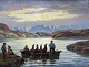Dansk Kunstgalleri presents: Large beautiful painting from Greenland. The painting is mounted in a gilded ...