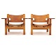 Aabenraa Antikvitetshandel presents: Pair of early Børge Mogensen Spanish Chairs with patinated oak and leather