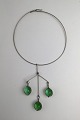 Danam Antik presents: Bent Knudsen Sterling Silver Neck Ring with Pendant (Green Glas Spheres)