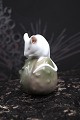 K&Co. presents: Little white mouse sitting on a chestnut, fine small porcelain figurine from Royal Copenhagen...