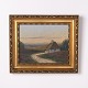 Osted Antik & Design presents: Signed Landscape Painting on Canvas with Cottage Motif in Gilt Frame