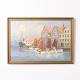 Osted Antik & Design presents: Painting on Canvas Depicting Tornø Harbour Signed from the 1950s