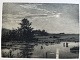 Radering Adolph Larsen 1922 - Måneskin ved sø.