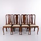 Osted Antik & Design presents: Set of 8 Dining Chairs Dark Wood and Striped Fabric 1920s