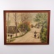 Osted Antik & Design presents: Oil Painting with Village Scene, Woman and Child, Signed N. Leach, circa 1940–1960