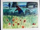 Gouache af Niels Bruun - Kvinder arbejder i marken 1954.