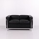 Osted Antik & Design presents: LC2 Two Seater Sofa in Black Leather and Chromed Steel by Cassina