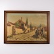 Osted Antik & Design presents: Oil Painting with Southern Village, Figures and Cart in Dark Wood Frame 78.5 x ...