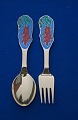 Antikkram presents: Michelsen set Christmas spoon and fork 1994 of Danish gilt sterling silver