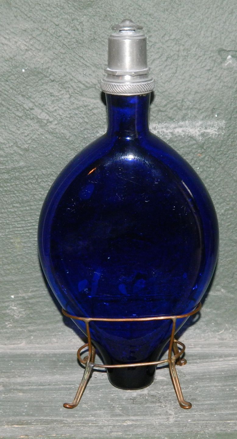 gå i stå Far madlavning www.Antikvitet.net - Engelsk jagtflaske i blåt glas 19. århundrede