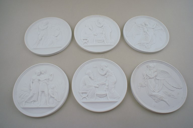6 Antique B&G (Bing & Gröndahl) biscuit plaques after Thorvaldsen.