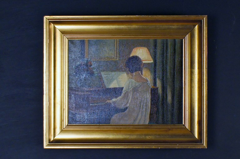 Aage Jessen, born near Viborg 1876, died 1961.
Interior with woman reading. Signed Aage Jessen. Oil on canvas.
