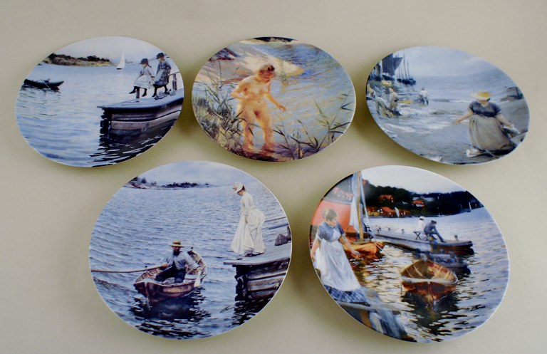 5 Rörstrand platter med motiver fra Anders Zorn´s malerier.
