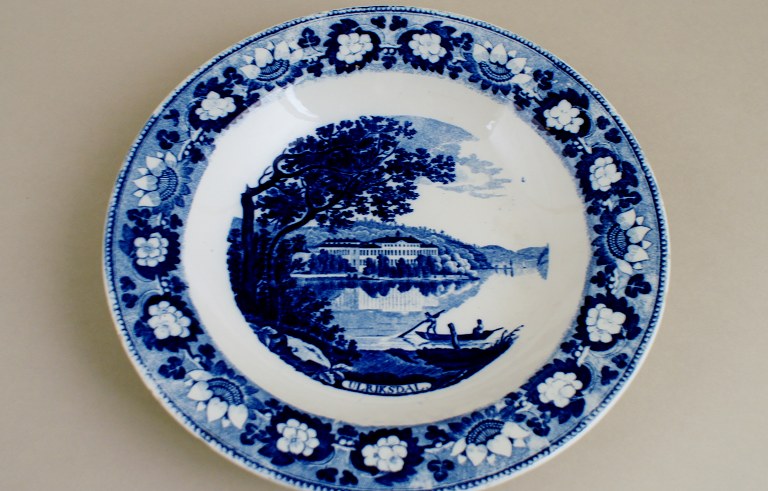 Gustavsberg, 1830s, earthenware soup plate with motif from the Royal Swedish 
castle, Ulriksdal.