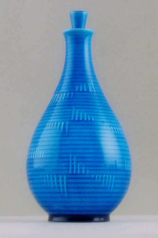 B&G (Bing & Grøndahl) Art deco turkis flakon i porcelæn.